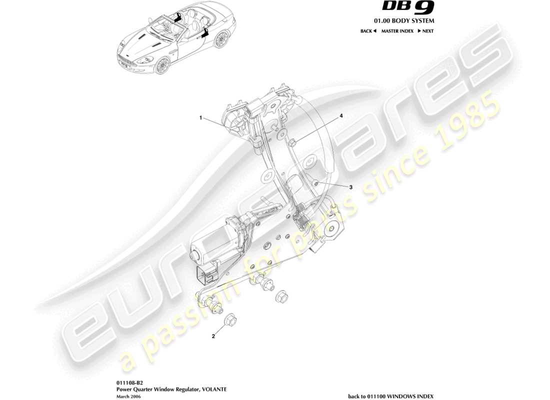 un schéma de pièces du catalogue de pièces aston martin db9 (2009)