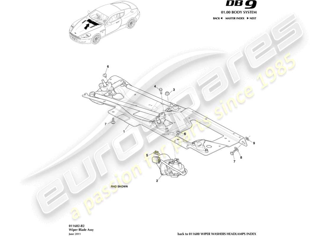un schéma de pièces du catalogue de pièces Aston Martin DB9 (2006)