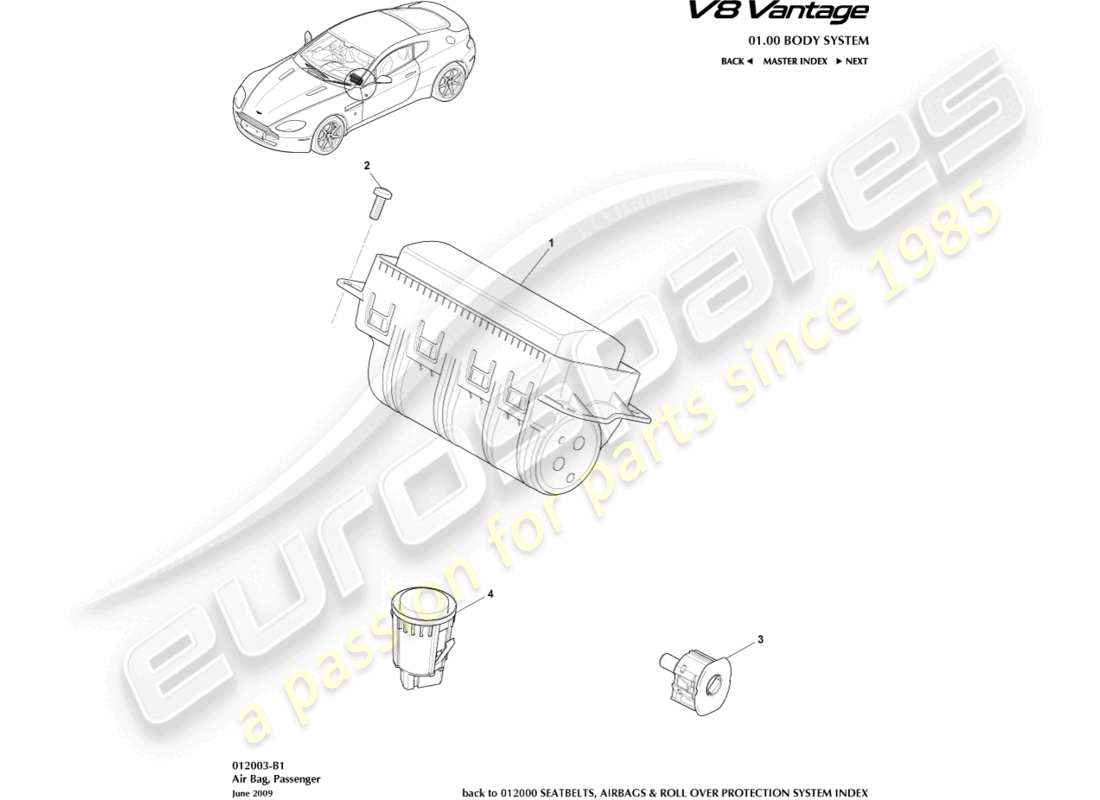 un schéma de pièces du catalogue de pièces aston martin v8 vantage (2012)
