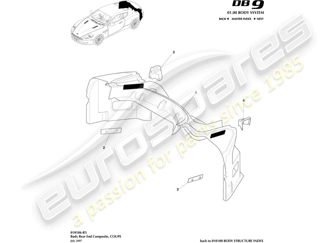 un schéma de pièces du catalogue de pièces aston martin db9 (2004)