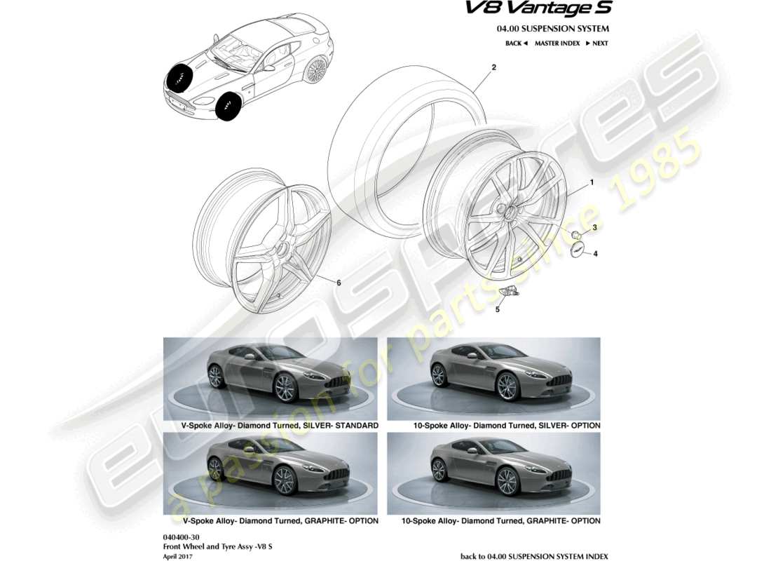 aston martin v8 vantage (2012) roues et pneus avant, 12.25my sur le diagramme de pièce