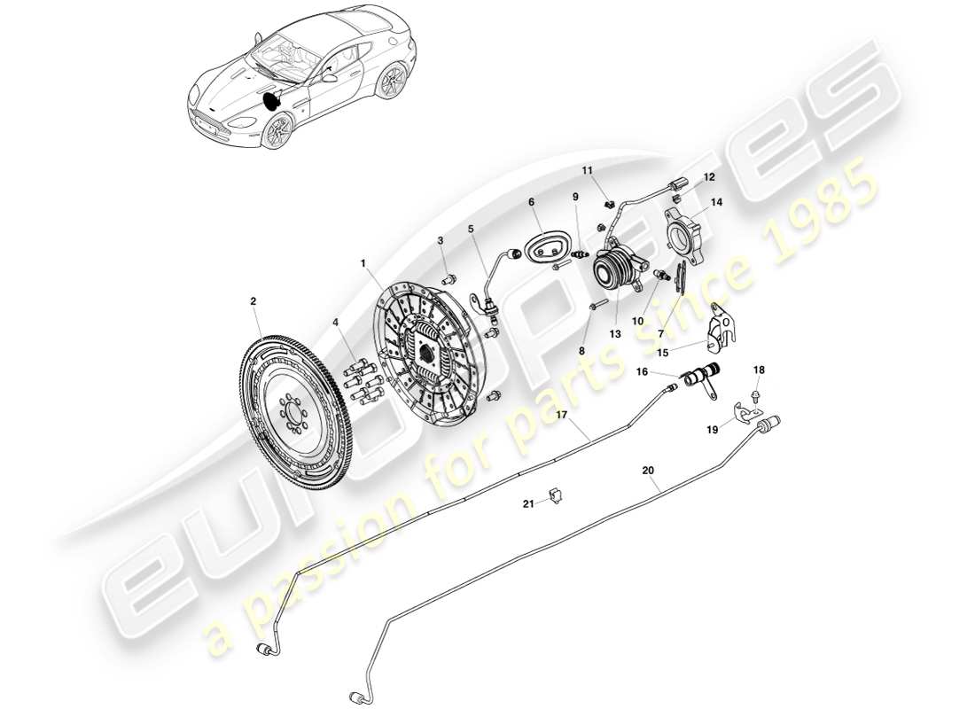 aston martin v8 vantage (2005) système d'embrayage, sportshift 6 spd schéma des pièces