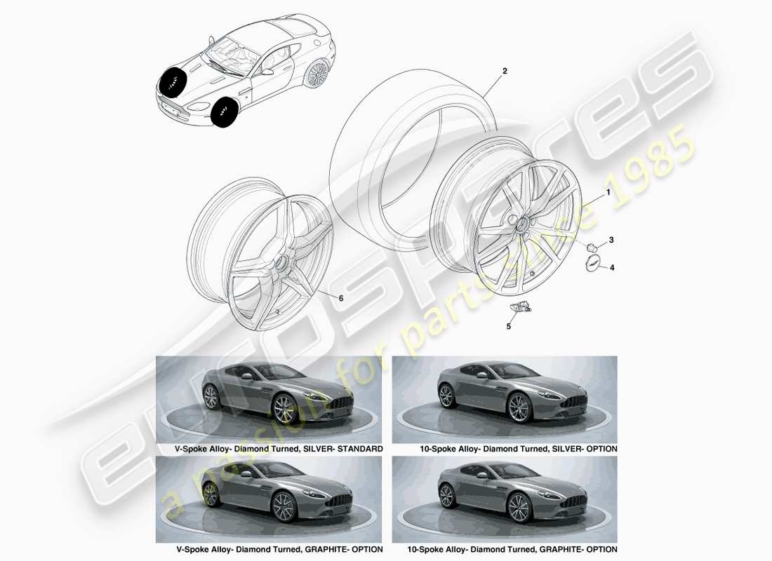 aston martin v8 vantage (2005) roues et pneus avant, 12.25my sur le diagramme de pièce