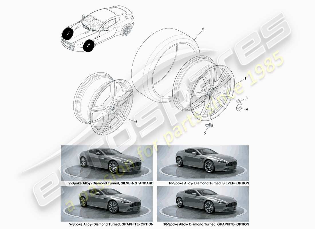 aston martin v8 vantage (2007) roues et pneus avant, 12.25my sur le diagramme de pièce