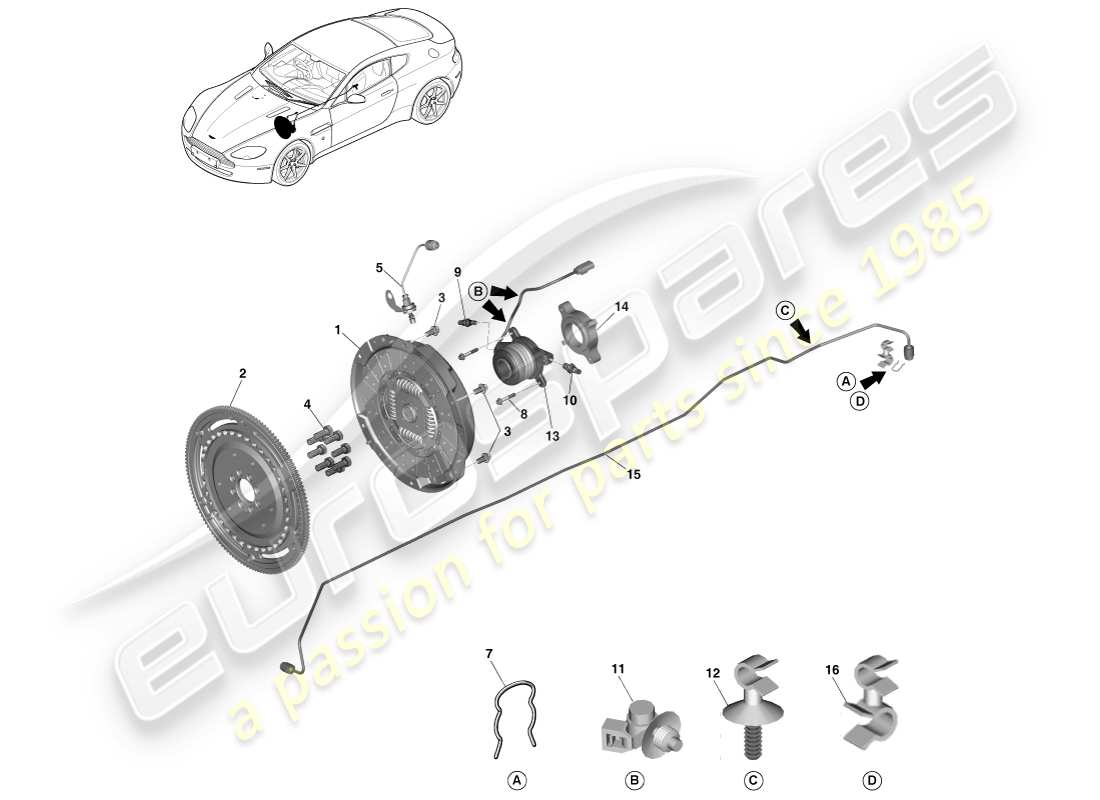 aston martin v8 vantage (2005) système d'embrayage, sportshift 7 spd schéma des pièces
