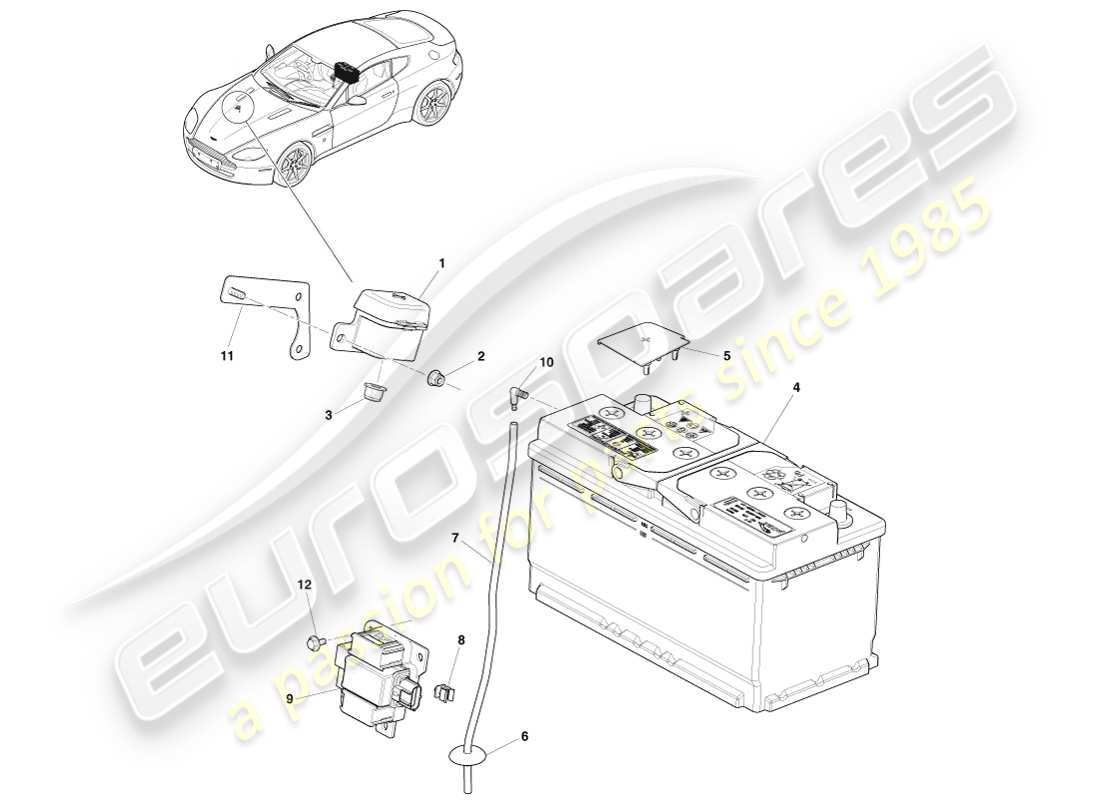 aston martin v8 vantage (2007) diagramme des pièces de la batterie