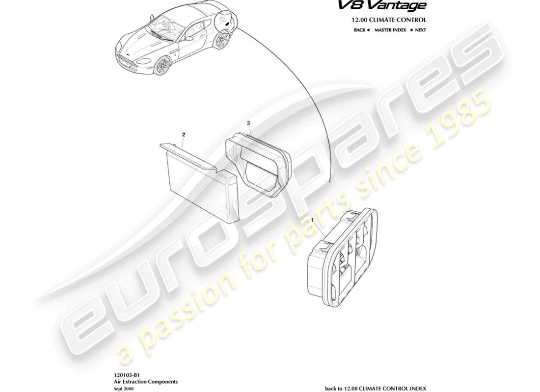 un schéma de pièces du catalogue de pièces aston martin v8 vantage (2009)