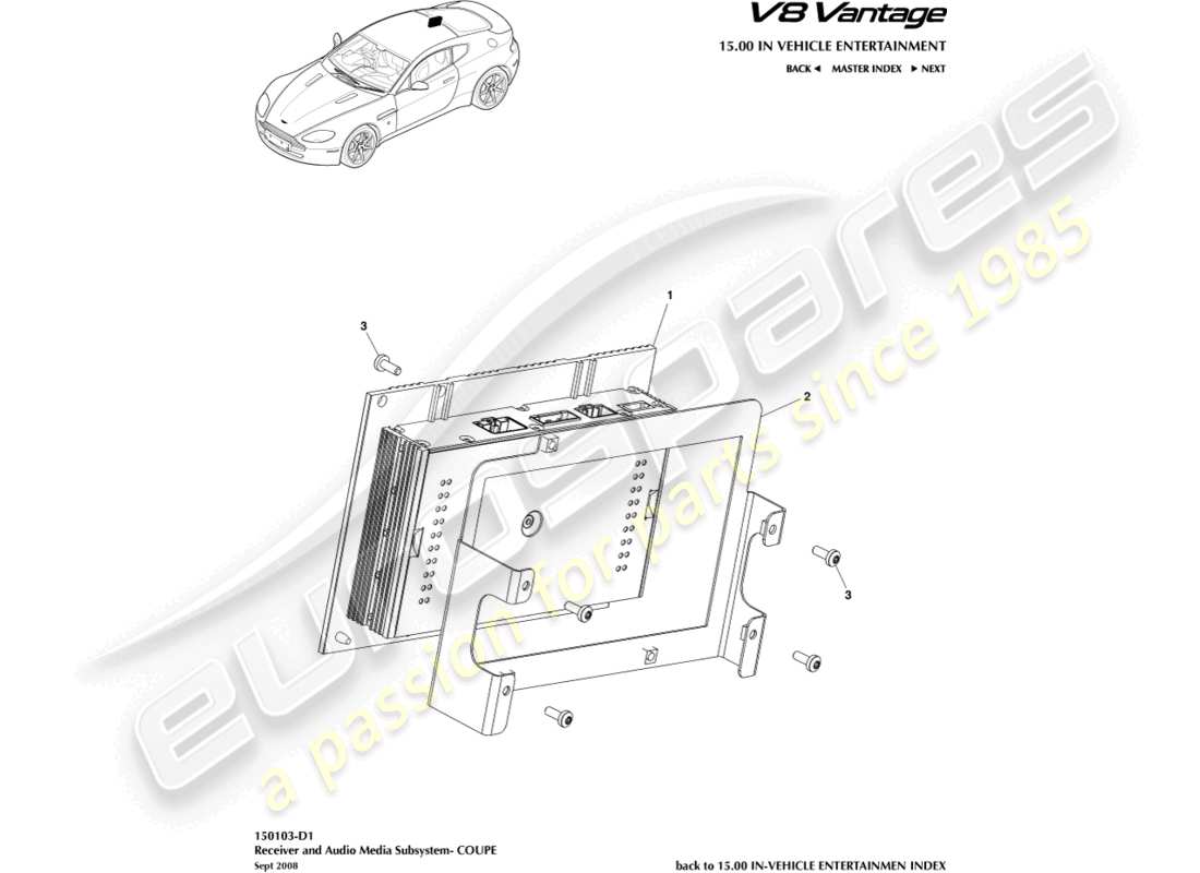 un schéma de pièces du catalogue de pièces aston martin v8 vantage (2012)