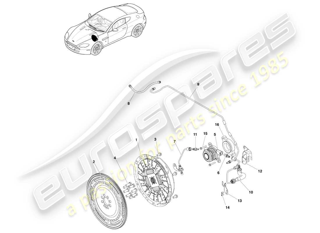 aston martin v8 vantage (2005) système d'embrayage, diagramme de pièces rhd