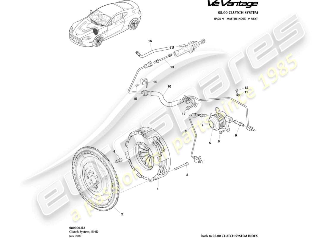 aston martin v12 vantage (2010) système d'embrayage, diagramme de pièces rhd