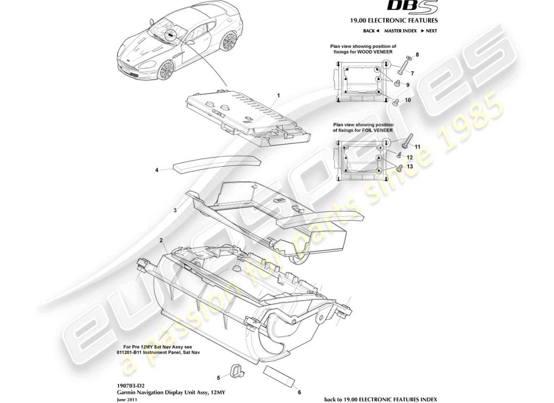 aston martin dbs (2012) affichage de navigation, diagramme de pièce 12my