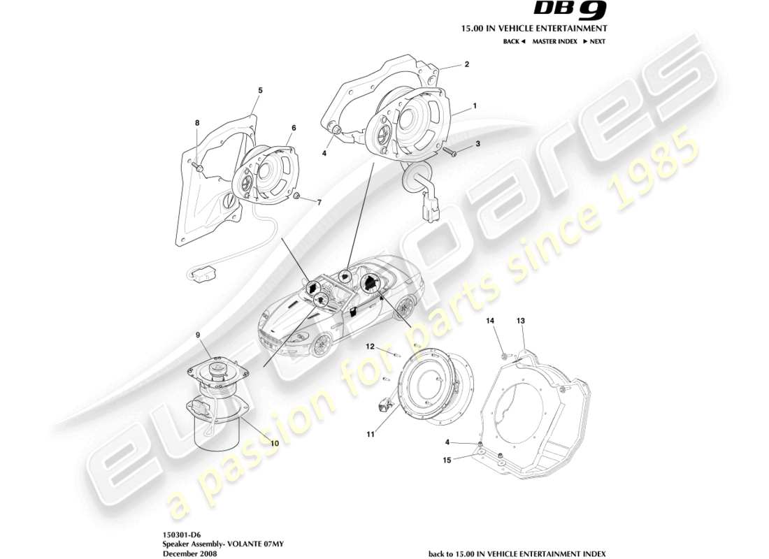 aston martin db9 (2011) haut-parleurs, 07my, diagramme de pièces volante
