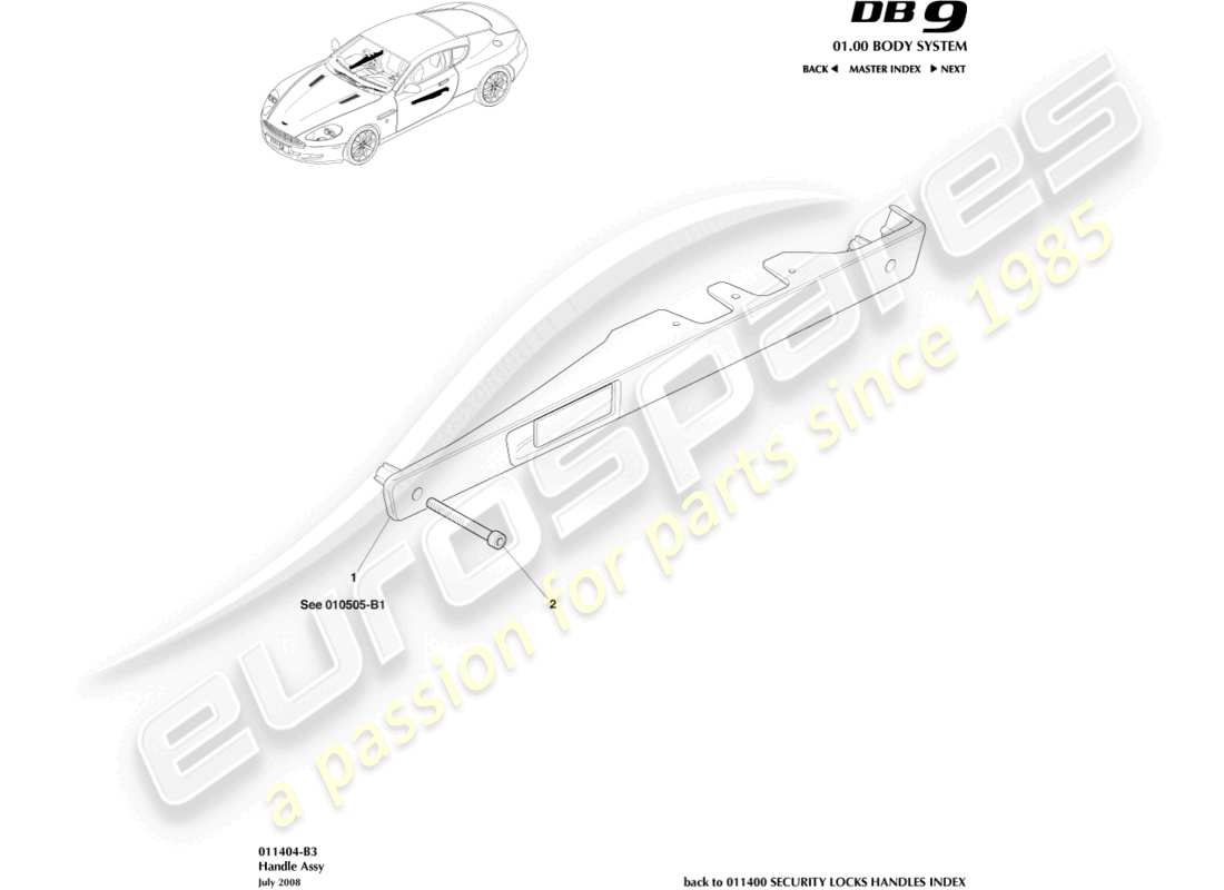 aston martin db9 (2007) diagramme des pièces de l'assemblage de la poignée