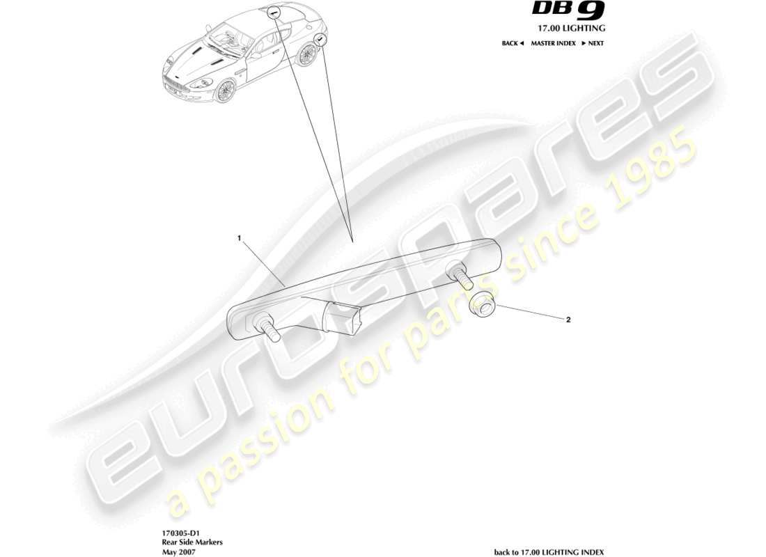 aston martin db9 (2008) diagramme des pièces des marqueurs latéraux arrière