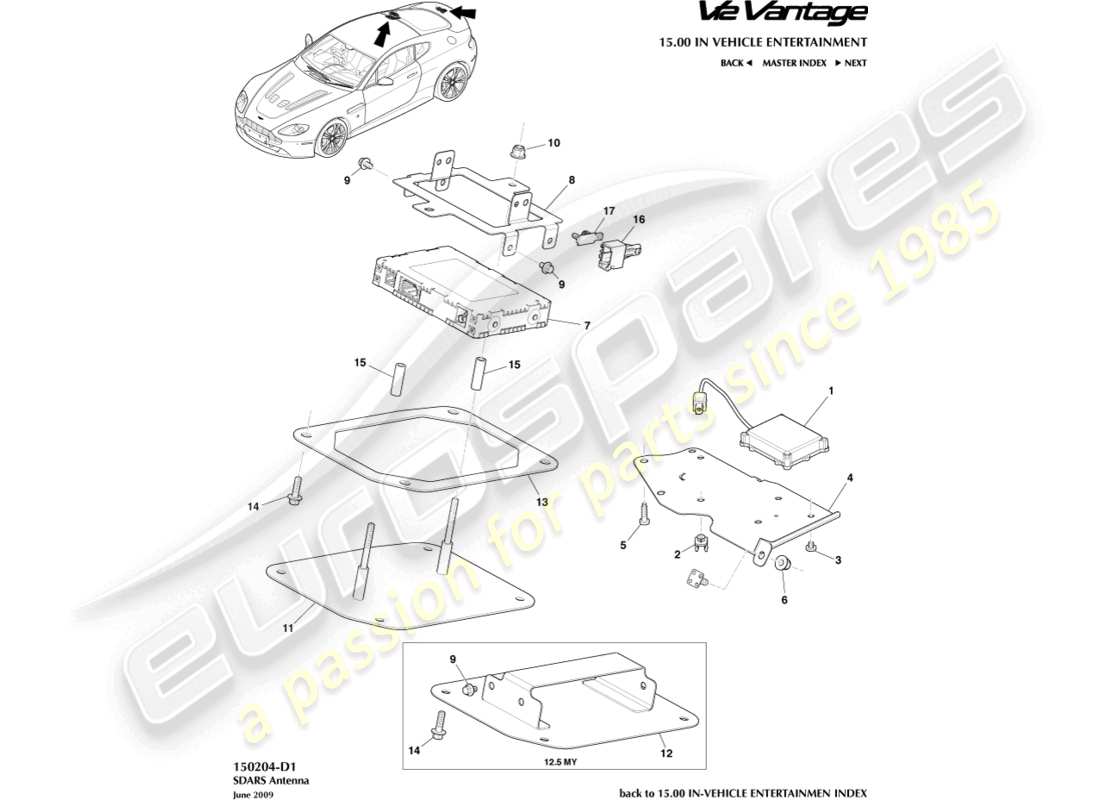 aston martin v12 vantage (2010) schéma des pièces de l'antenne sdars