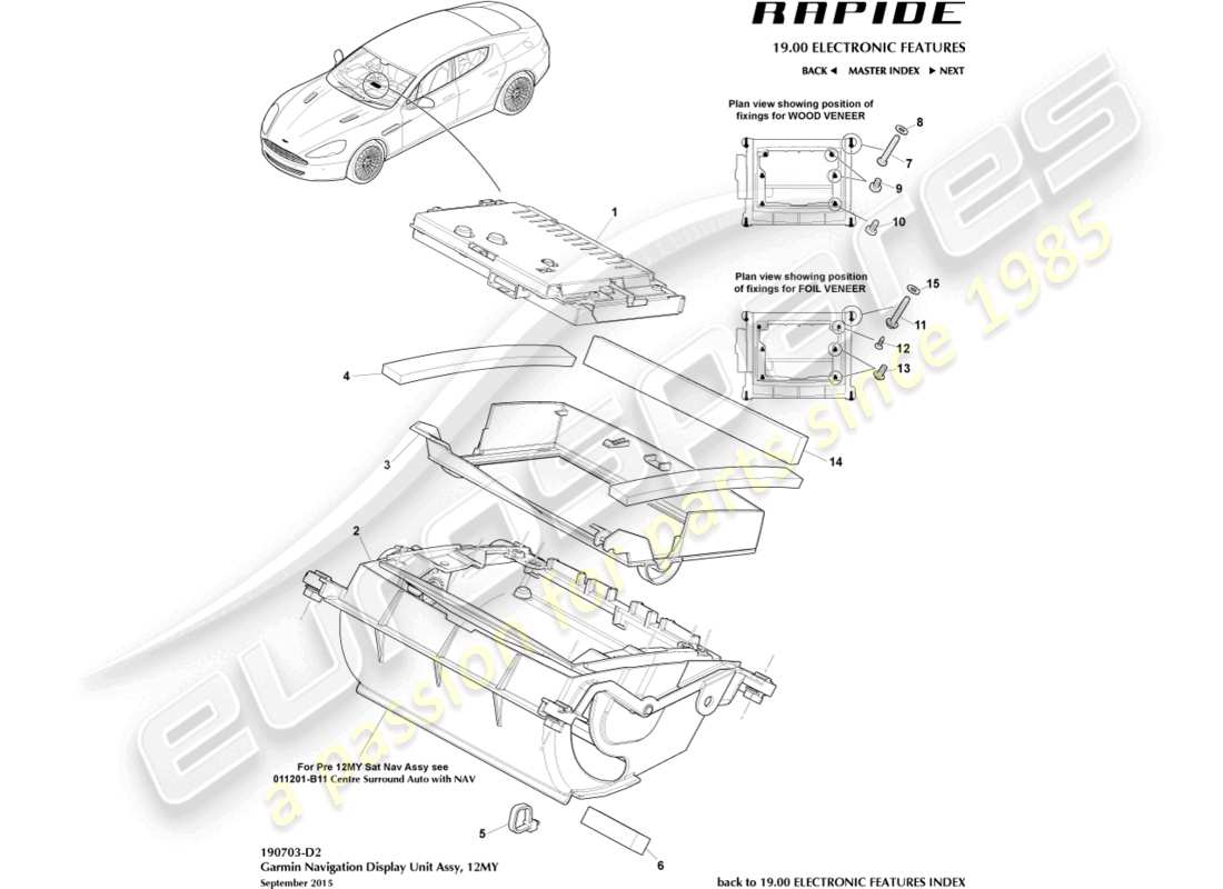 un schéma de pièces du catalogue de pièces aston martin rapide (2014)