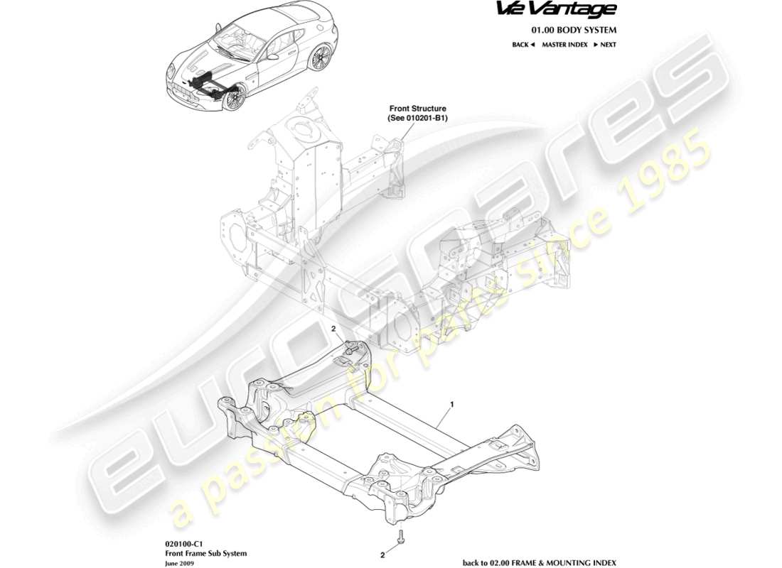 aston martin v12 vantage (2010) diagramme des pièces du sous-châssis avant