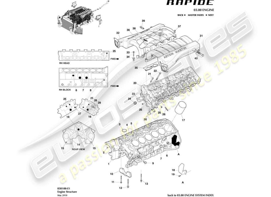 aston martin rapide (2019) structure du moteur schéma des pièces