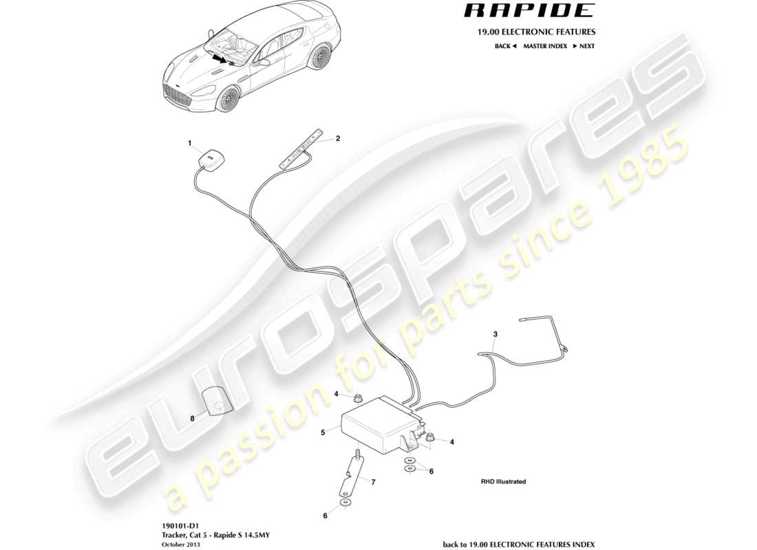 aston martin rapide (2012) traqueur cat 5, diagramme de pièce 14.5my