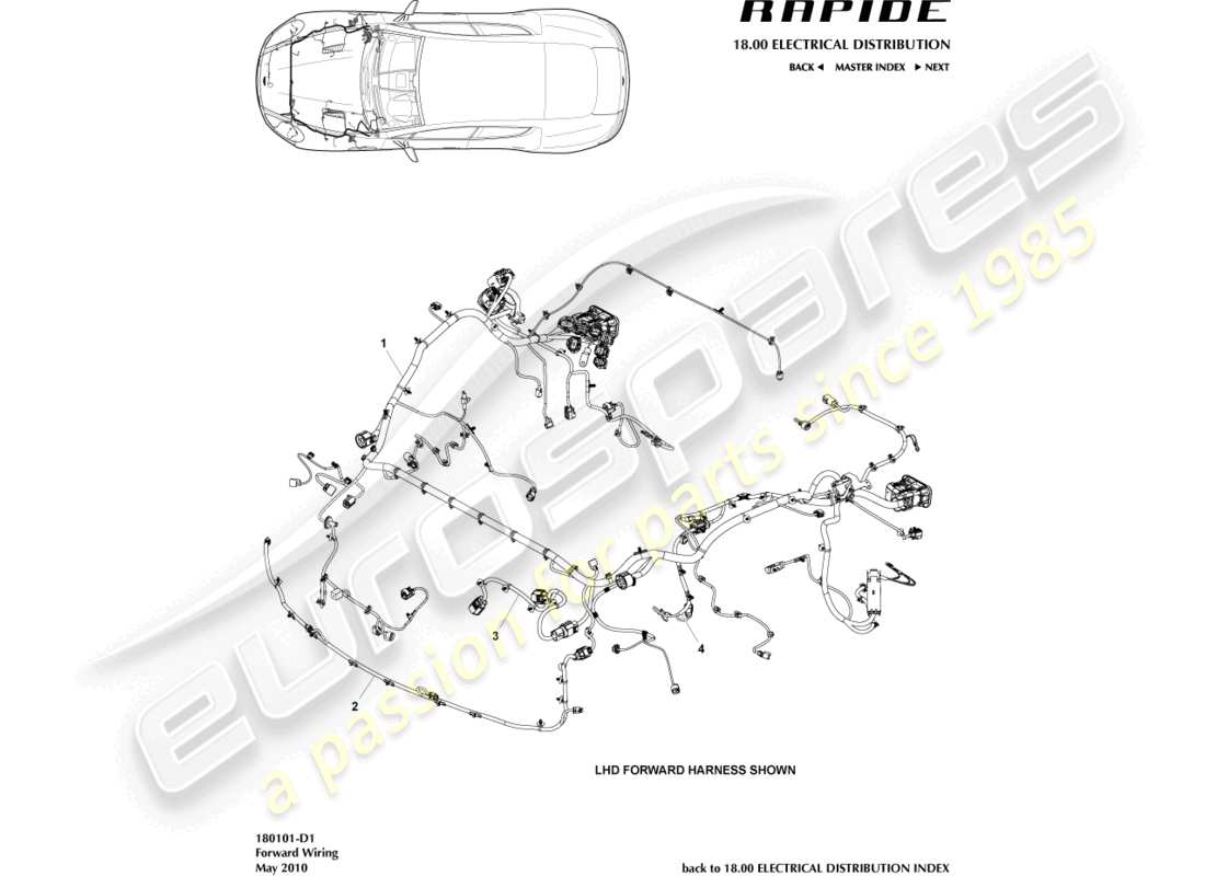 aston martin rapide (2011) faisceau avant, vers 13my diagramme de pièce