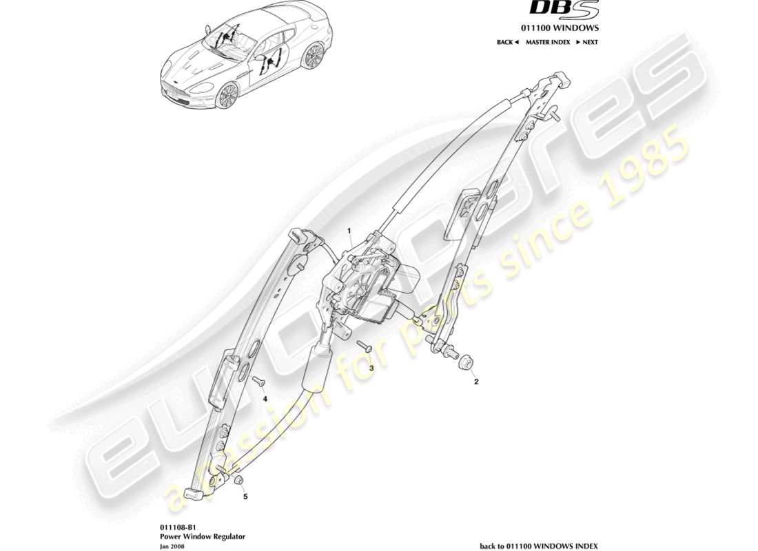 aston martin dbs (2008) lève-vitre de porte schéma des pièces