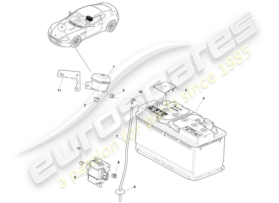 aston martin v8 vantage (2005) diagramme des pièces de la batterie