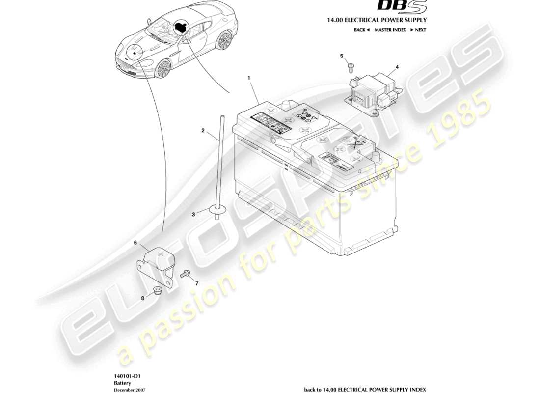 aston martin dbs (2010) diagramme des pièces de la batterie