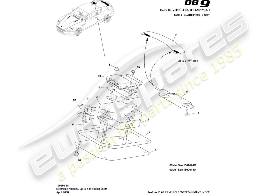 aston martin db9 (2009) antenne électronique schéma des pièces