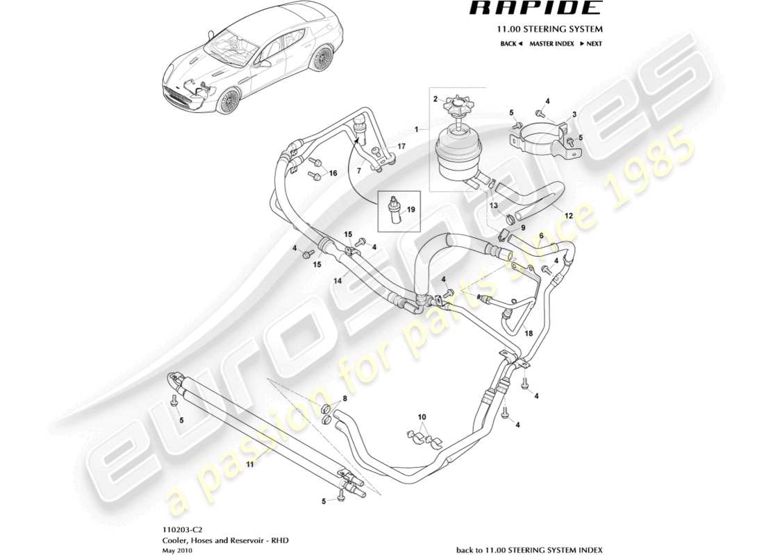 aston martin rapide (2011) tuyaux pas, diagramme de pièces rhd