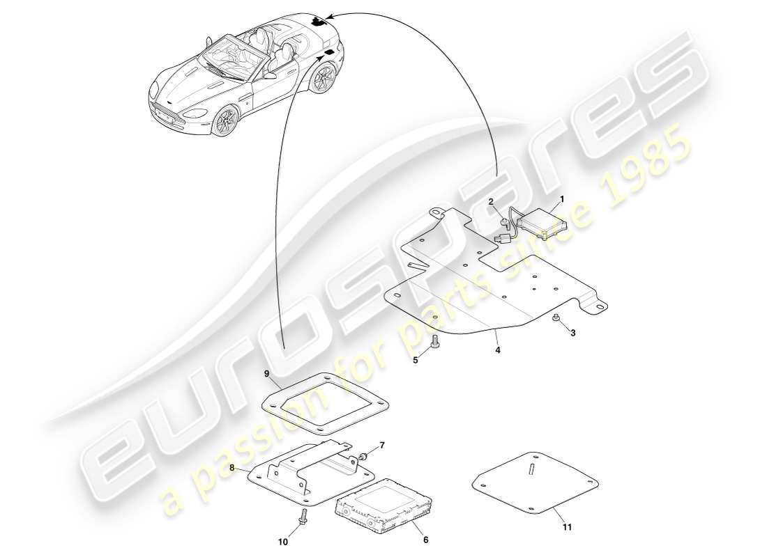 aston martin v8 vantage (2007) antenne sdars, diagramme de pièce du roadster