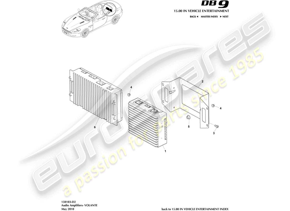 aston martin db9 (2008) amplificateurs, diagramme de pièces volante