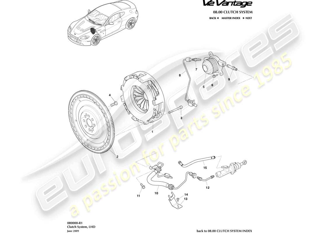 aston martin v12 vantage (2013) système d'embrayage, diagramme de pièces lhd