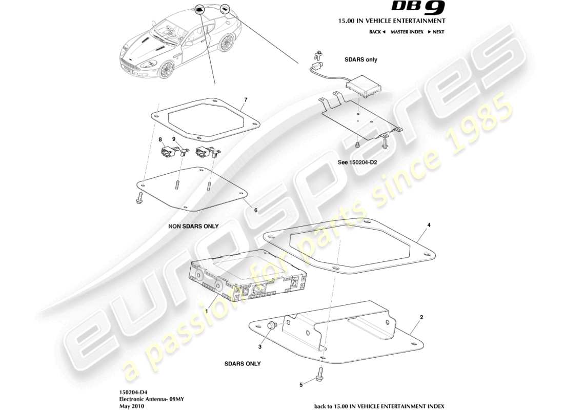 un schéma de pièces du catalogue de pièces aston martin db9 (2005)