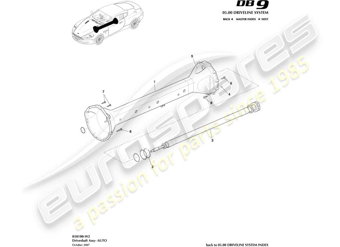 aston martin db9 (2004) ensemble d'arbre de transmission, automobile schéma des pièces