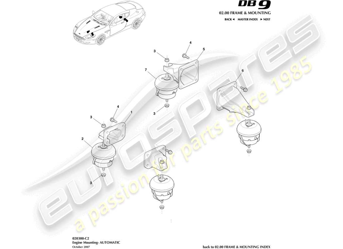 aston martin db9 (2008) supports de moteur, diagramme de pièce automatique