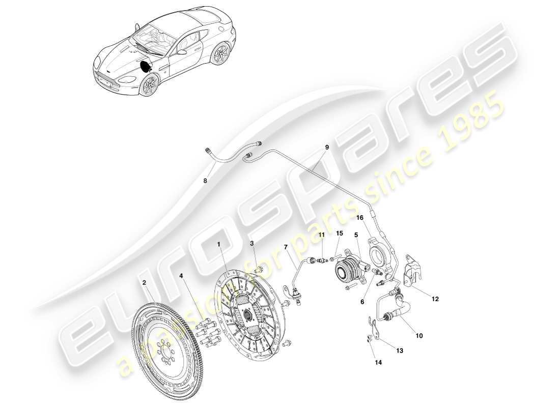 aston martin v8 vantage (2007) système d'embrayage, diagramme de pièces rhd