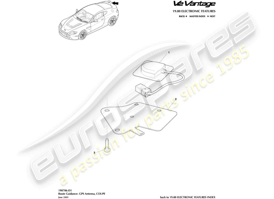 aston martin v12 vantage (2010) antenne gps, schéma de pièce du coupé