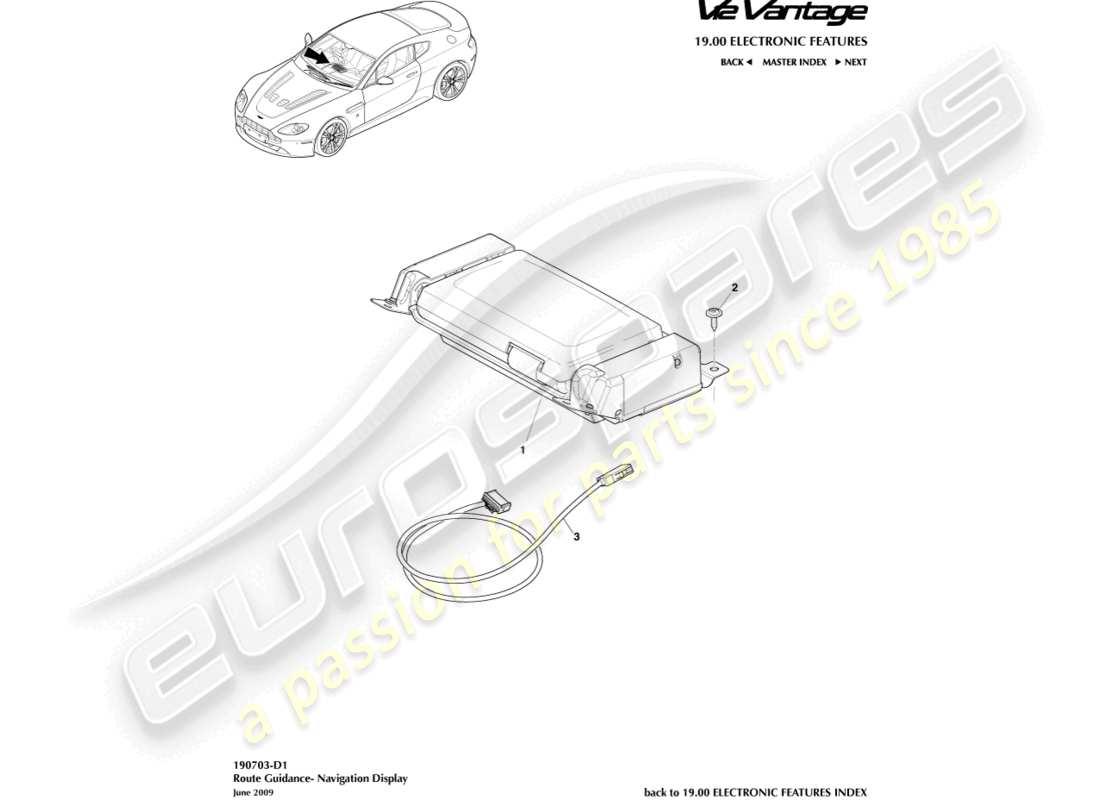 aston martin v12 vantage (2013) diagramme de pièce d'affichage de navigation