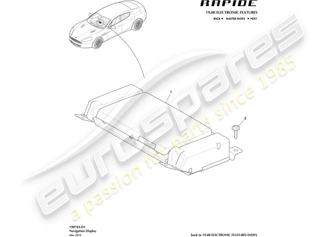 aston martin rapide (2011) diagramme de pièce d'affichage de navigation