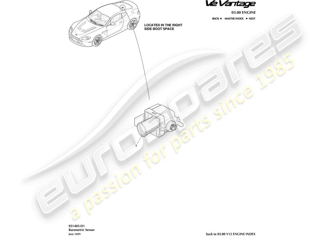 aston martin v12 vantage (2013) diagramme de pièce du capteur barométrique