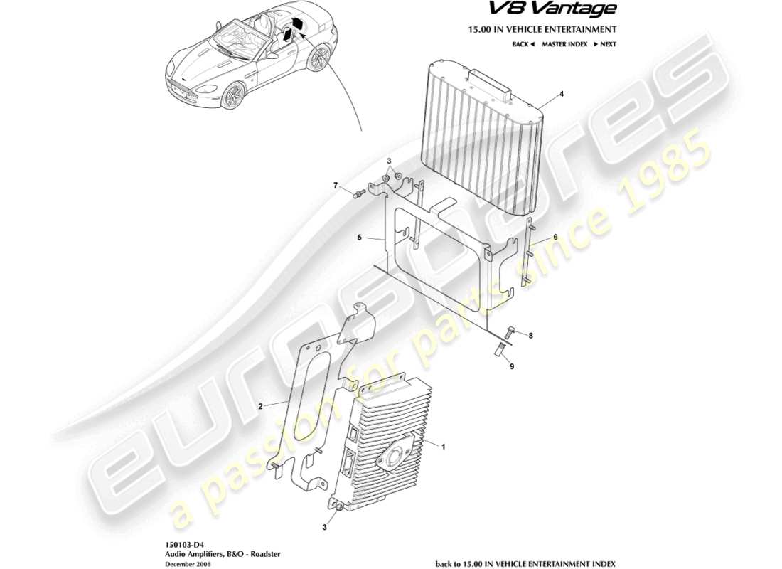 aston martin v8 vantage (2014) amplificateurs b&o, diagramme des pièces du roadster