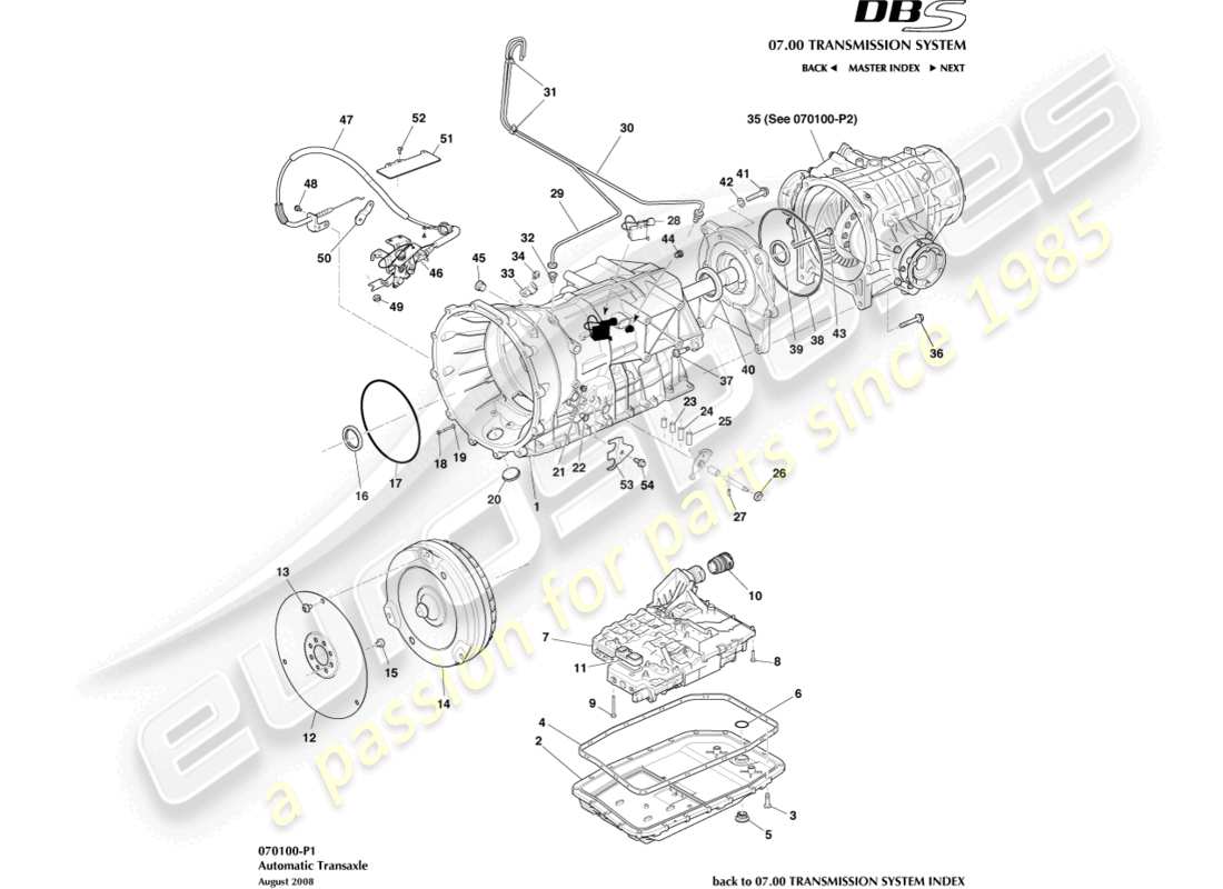 aston martin dbs (2009) boîte-pont, diagramme de pièces automobiles