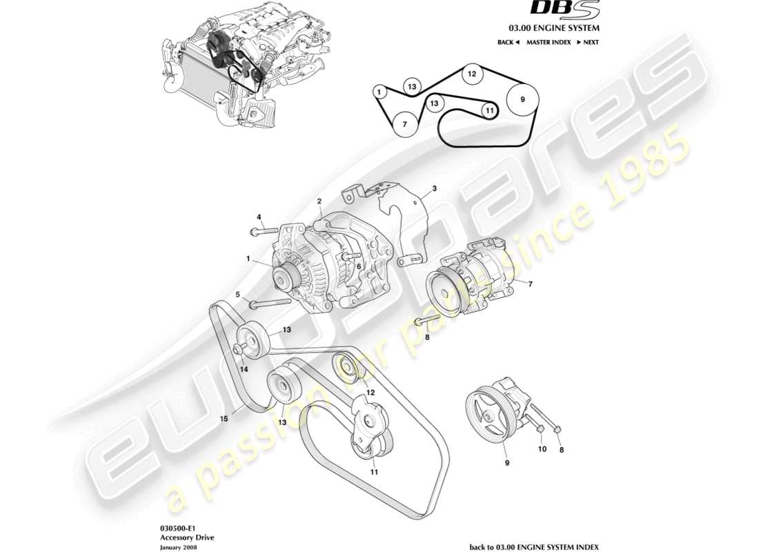aston martin dbs (2012) entraînement accessoire schéma des pièces