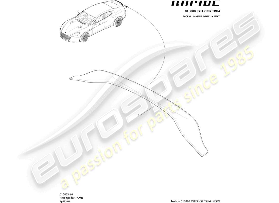 aston martin rapide (2012) aileron arrière, schéma de pièces amr
