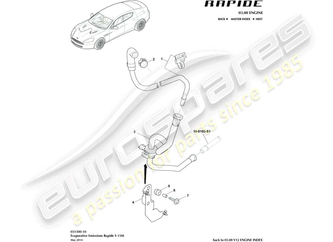 aston martin rapide (2012) émissions par évaporation, diagramme de pièces 15my