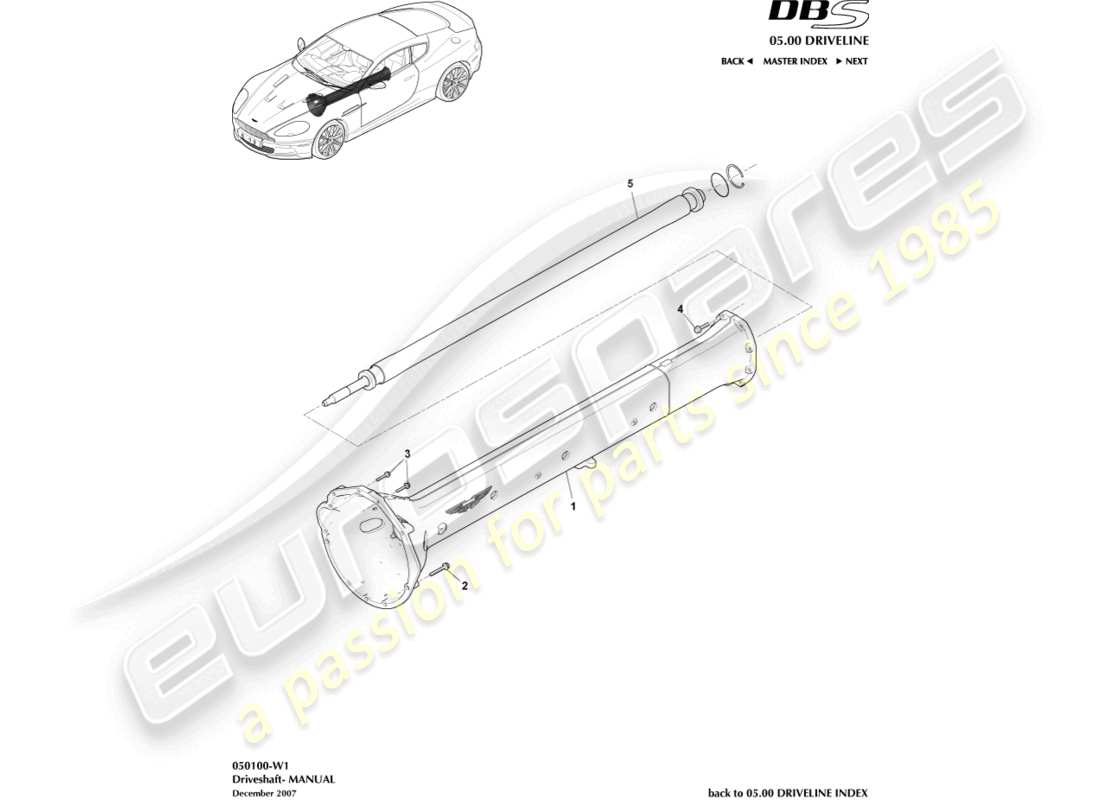 aston martin dbs (2010) ensemble d'arbre de transmission, schéma des pièces manuel
