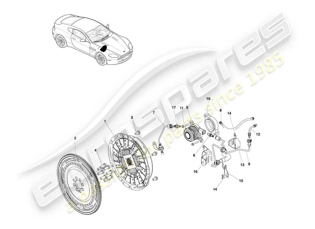 aston martin v8 vantage (2005) système d'embrayage, diagramme de pièces lhd
