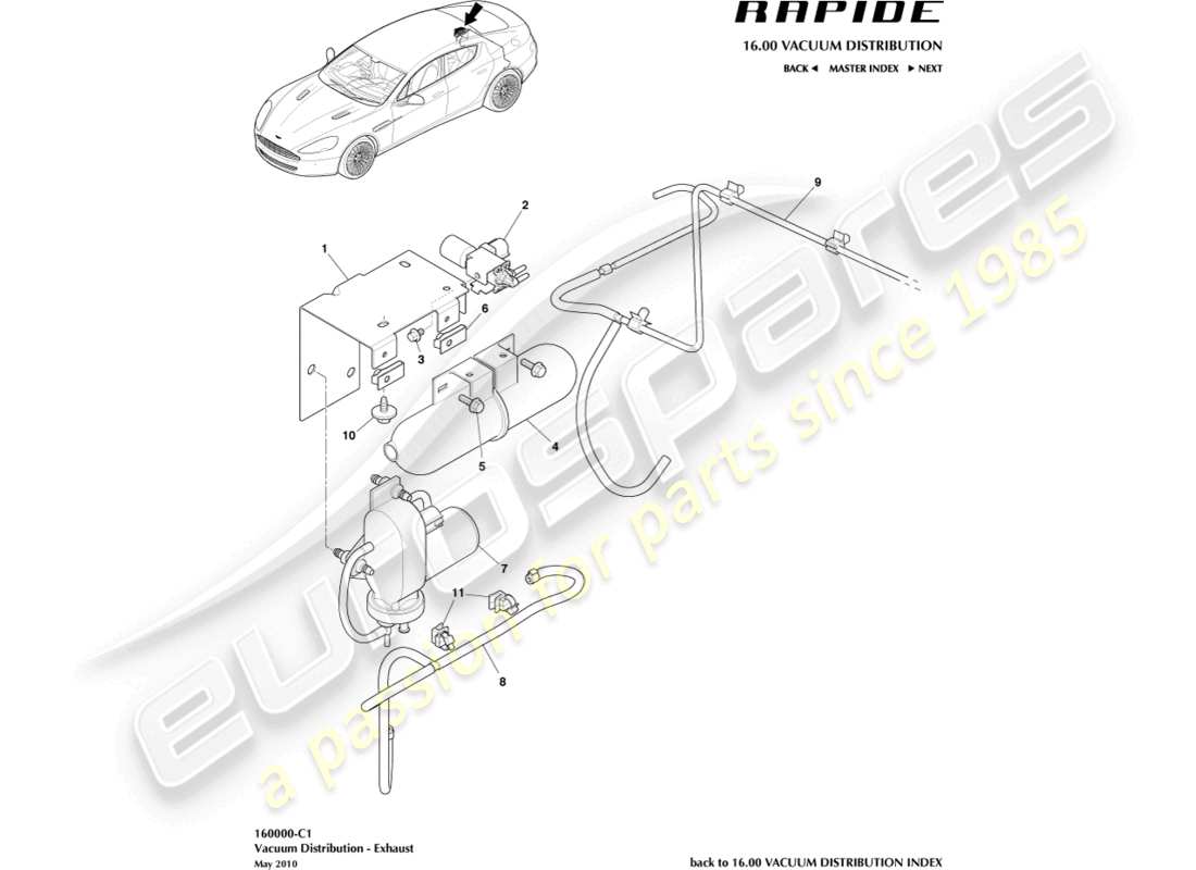 aston martin rapide (2011) distribution du vide, diagramme des pièces d'échappement