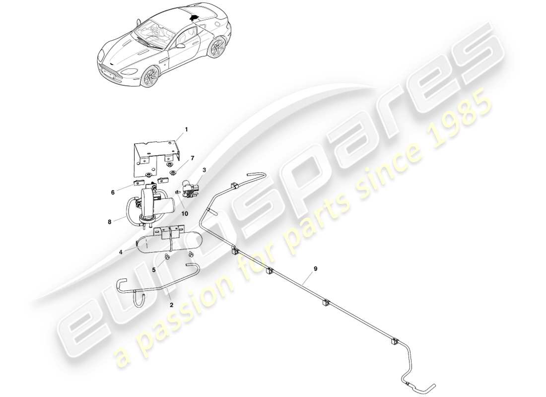 aston martin v8 vantage (2005) schéma des pièces de distribution sous vide
