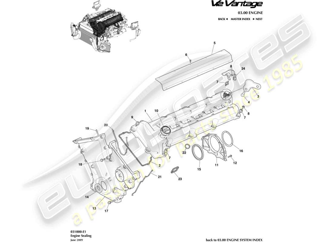 aston martin v12 vantage (2013) schéma des pièces d'étanchéité du moteur